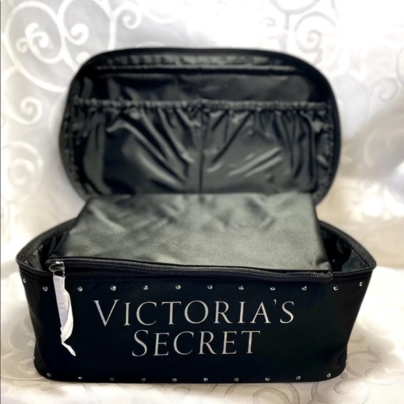 Victoria's Secret Bling Rhinestone Black Cosmetic Travel Makeup Bag NWT - Picture 3 of 5